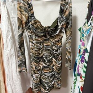 Zara Olive and Beige Ruched Dress